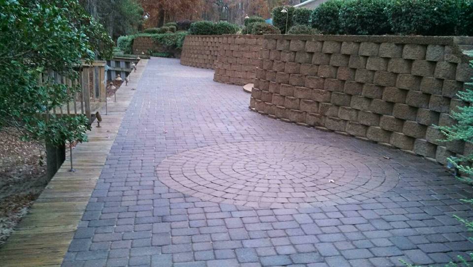 Pavers and retention walls.