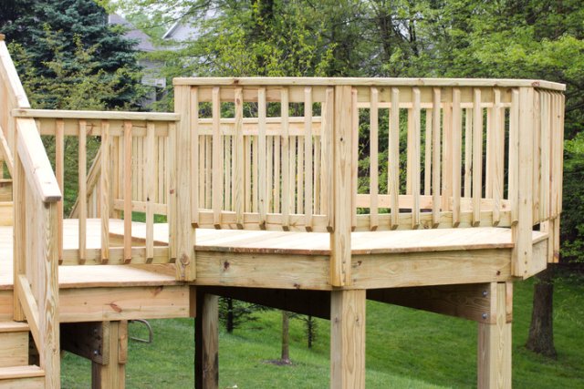 Elevated wooden deck.
